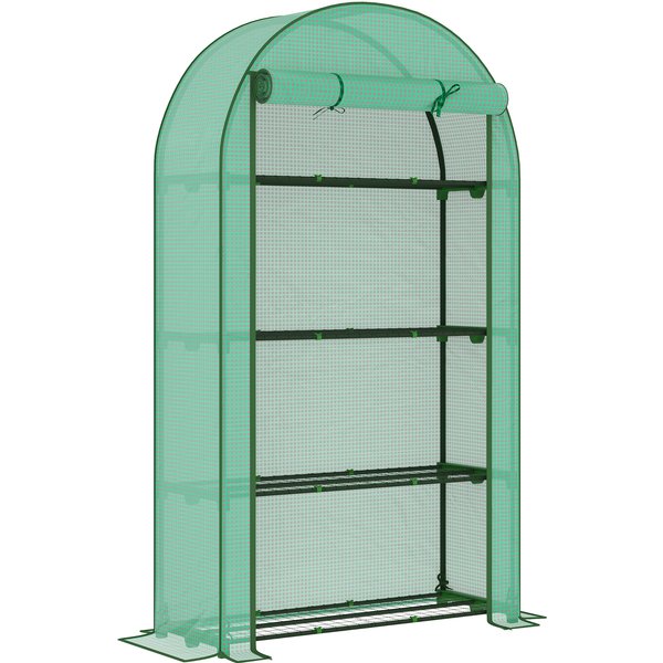 Outsunny 4 Tier Mini Greenhouse with Reinforced PE Cover, Portable Small Greenhouse with Roll-Up Door, 105 x 45 x 160cm, Green