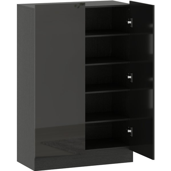 Homcom Meuble à Chaussures D'entréE Avec 2 Portes à Fermeture Douce Et éTagèRes RéGlables Pour 20 Paires De Chaussures Noir Brillant-image