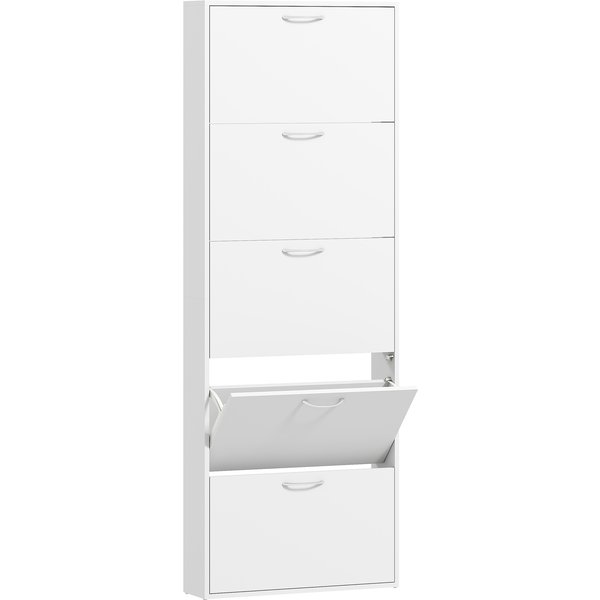 Homcom Meuble à Chaussures 15 Paires, Armoire à Chaussures éTroite Moderne Avec 5 Tiroirs Rabattables, 65 X 17 X 180,5 Cm Blanc-image