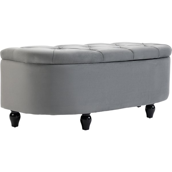 HOMCOM Semi-Circle Bed End Bench Ottoman w/ Storage Tufted Upholstered Accent Seat Footrest Stool w/ Rubberwood Legs for Bedroom & Entryway Aosom UK
