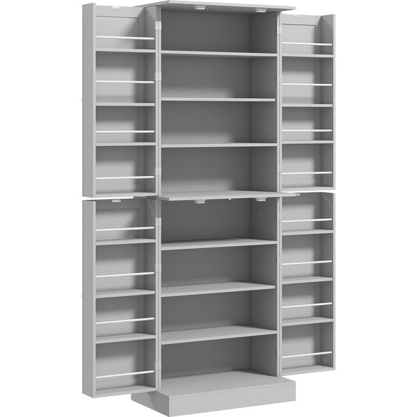 HOMCOM Hoher Küchenschrank, Moderner Vorratsschrank mit 4 Türen und Regalen, Verstellbare Regalböden, Schrank für Wohnzimmer, Esszimmer, Grau Aosom