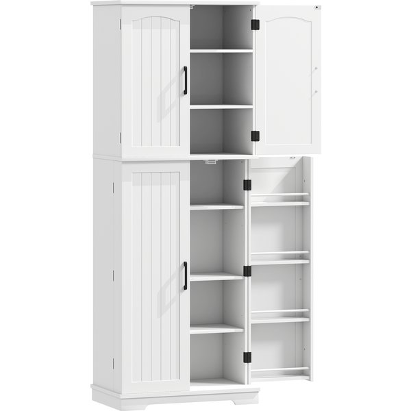 Homcom Buffet Haut Cuisine, Armoire De Cuisine, 4 Portes, 10 Niches, 8 Porte-éPices Et éTagèRes RéGlables, 60X35X162Cm, Blanc-image