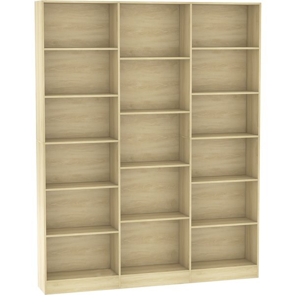 Homcom BibliothèQue 6 Niveaux, ÉTagèRe De Rangement Avec 17 Compartiments Et ÉTagèRes RéGlables, 149 X 23,6 X 188 Cm, ChêNe-image