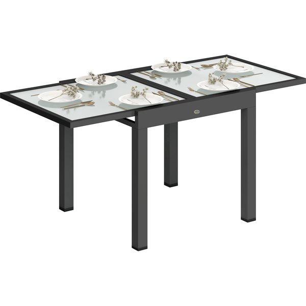 Outsunny Extendable Outdoor Garden Dining Table, Space-Saving Aluminium Frame with Clear Tempered Glass Top, 80/160 x 80 x 75 cm, Black Aosom UK