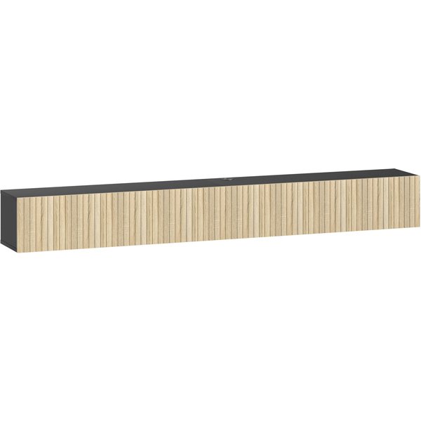 Homcom Meuble TV Suspendu 140Cm, Meuble TéLé Pour TéLéViseur 72 Pouces, 2 Portes Rabattables, 140X25X22Cm, Bois Naturel Et Noir-image