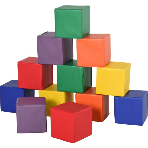 HOMCOM Bausteine für Kinder 12er-Set Schaumstoff-Bauklötze weich und sicher für 1-3 Jahre Kunstleder EPE Bauspielzeug Aosom.de