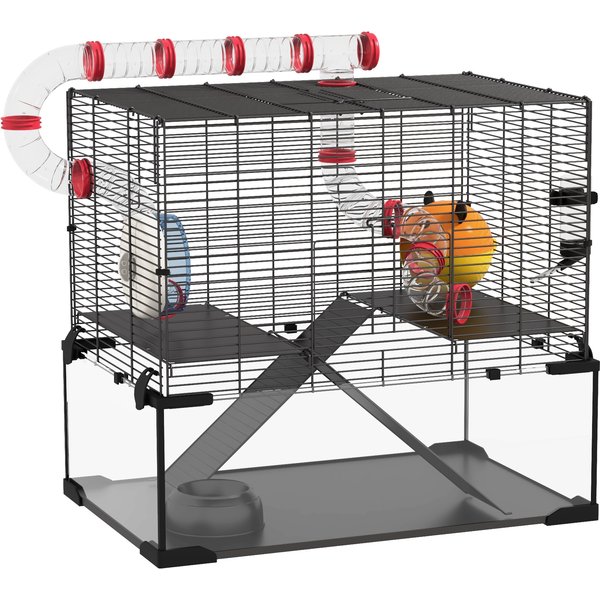 PawHut Gerbil Cage Dwarf Hamster Cage, with Deep Glass Bottom, Tunnels, Hut, Exercise Wheel, 60 x 40 x 57cm | Aosom Ireland