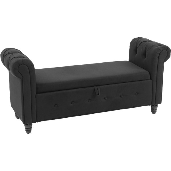 Homcom Banc Banquette Coffre 2 En 1 En Tissu Aspect Lin Avec Pieds En Bois 146,5 X 49 X 72 Cm Noir-image