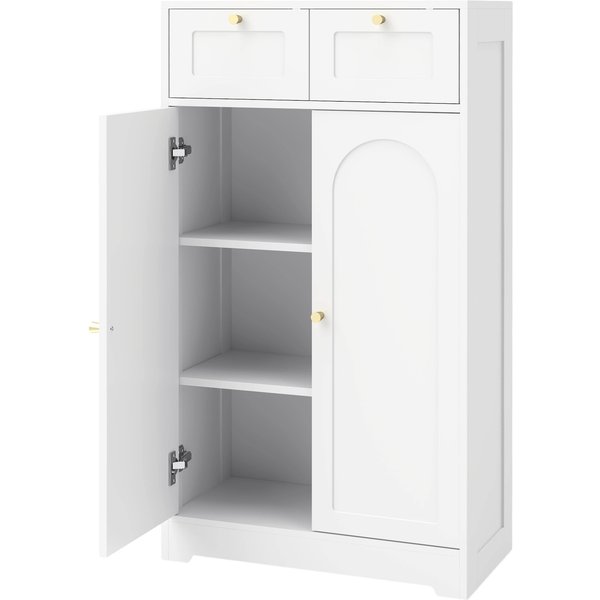 Homcom Armoire De Salle De Bain éTroite Avec 2 Tiroirs, éTagèRe RéGlable 60 X 30 X 108 Cm Blanc-image
