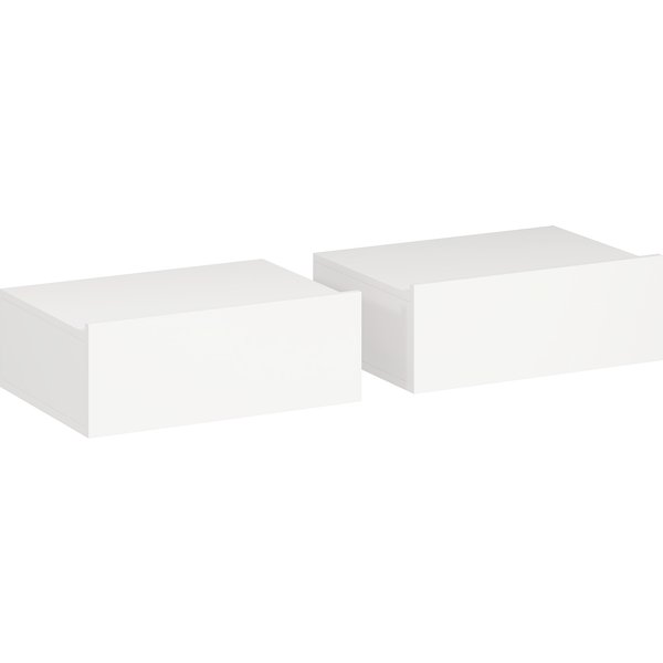Homcom Lot De 2 Tables De Chevet Murales, Tables De Nuit Suspendues Avec Tiroir Coulissant, 40 X 30 X 15 Cm, Blanc-image