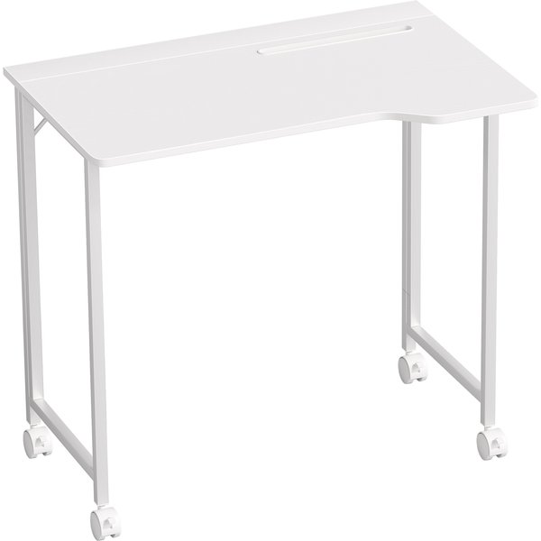 Homcom Bureau Pliable 80 X 52 Cm, Bureau Ordinateur Sur Roulettes Avec Fente D'appareil, Montage Facile, Blanc-image