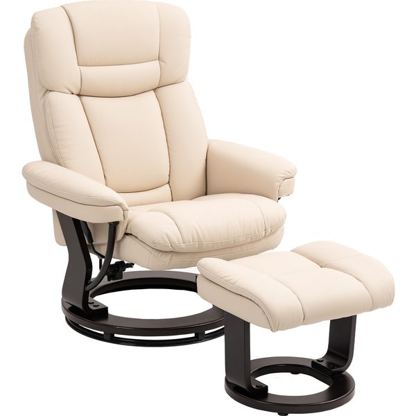 Homcom Fauteuil Salon Avec Repose-Pieds, Chaise Pivotante En Pu, Dossier Inclinable, Assise RembourréE, 86 X 83 X 107 Cm, CrèMe-image