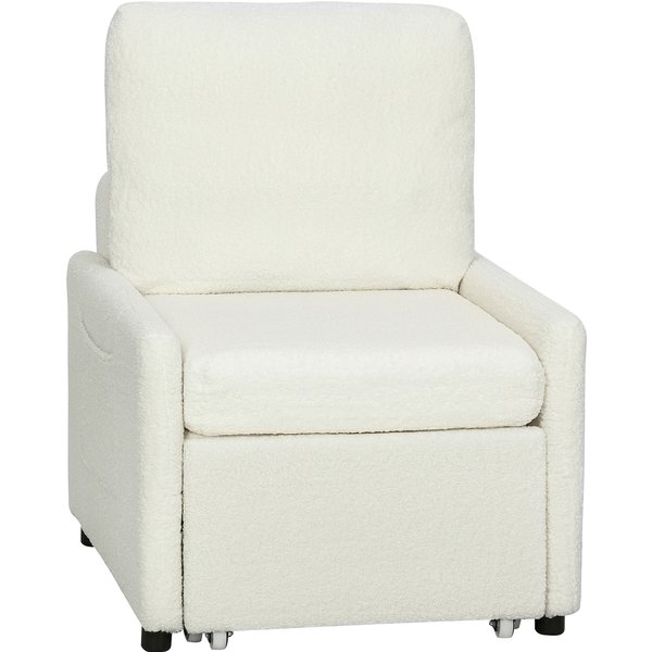Homcom Fauteuil Convertible 1 Place, Fauteuil-Lit Avec Rangement Caché, Assise Large Et RembourréE, 72 X 85,5 X 91 Cm, CrèMe-image
