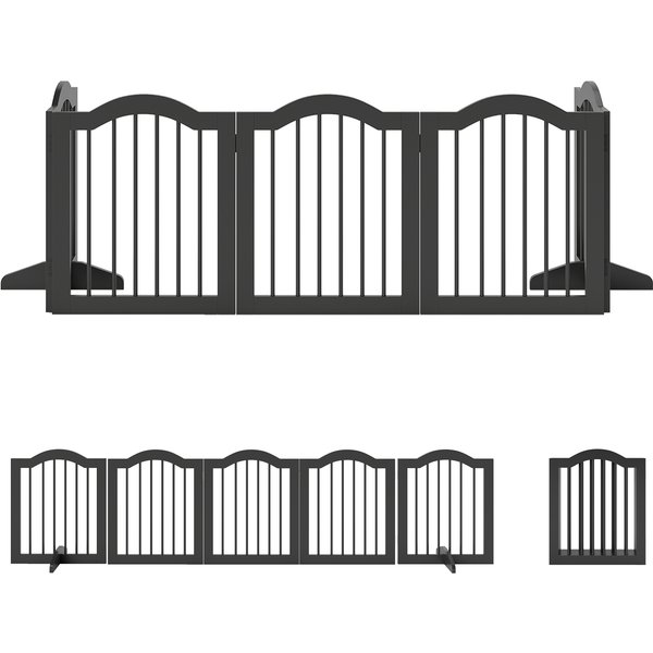 PawHut Absperrgitter Hund Freistehendes Schutzgitter mit Füßen 261,5 x 61 cm Hundegitter Klappbar Treppenschutzgitter Türschutzgitter Treppengitter für Treppen, Türen, Küche, Flur, 5 Paneelen, Schwarz Aosom