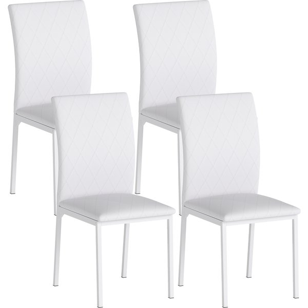 Homcom Lot De 4 Chaises De Salle à Manger, Chaises De Cuisine, Capitonnage Rhombique Et Pieds En MéTal, 41X50X91Cm, Blanc-image