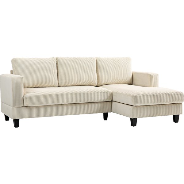 Homcom Canapé D'angle En Velours CôTelé 3 Places Avec MéRidienne Et Coussin à Ressorts éPais, Largeur 214 Cm, Beige-image