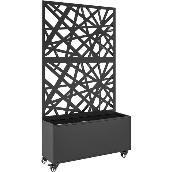 Outsunny JardinièRe Avec Treillis, Bac à Fleurs, Avec Brise-Vue Et Roulettes Verrouillables, MéTal, 90 X 30 X 160 Cm, Noir-image