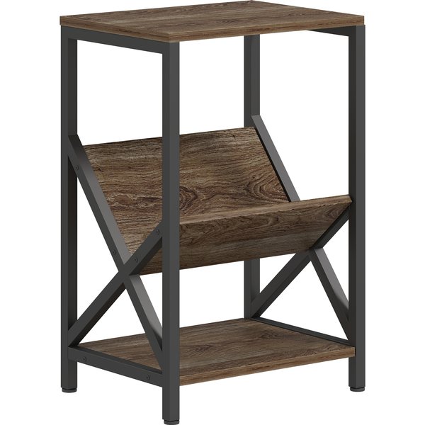 HOMCOM Narrow Side Table, End Table with 3-Tier Storage, V-Shaped Magazine Holder for Living Room, Bedroom, 40 x 30 x 61cm, Oak