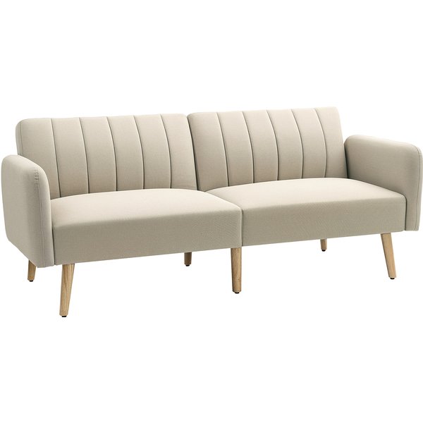 Homcom Canapé Convertible 2 Places Design Scandinave Dossier Inclinable 3 Positions Pieds Bois Tissu Aspect Lin Beige-image