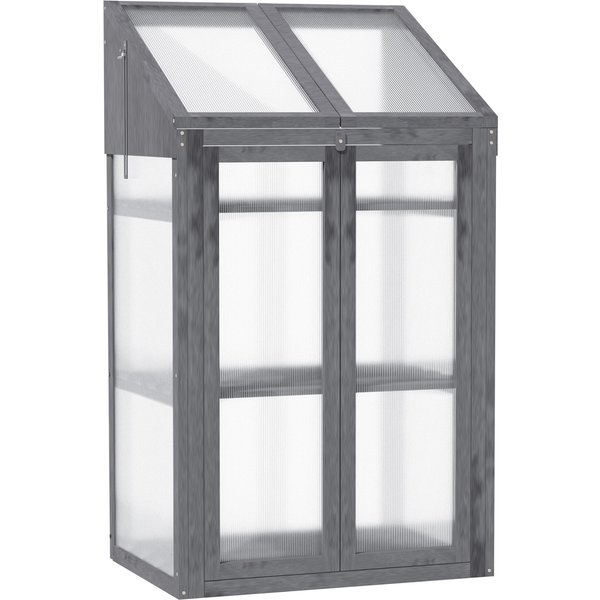 Outsunny Frühbeet aus Holz, Mini Gewächshaus 70 x 50 x 120 cm, Treibhaus mit Abdeckung, Fenster, Doppeltür, lichtdurchlässig Frühbeetkasten mit 3 Regale, winterfest Hochbeet für Garten, Balkon, Grau Aosom