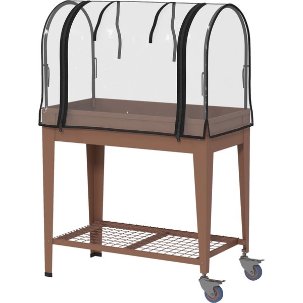Outsunny JardinièRe SuréLevéE Avec BâChe Transparente, 2 Roulettes Et 1 éTagèRe InféRieure, Dim. 80L X 40L X 120H Cm-image