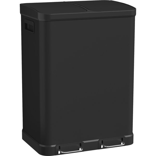 Homcom Poubelle De Cuisine à Double Compartiment 2 X 30L Avec PéDale En Acier Inoxydable, Couvercle à Fermeture Douce, Noir-image