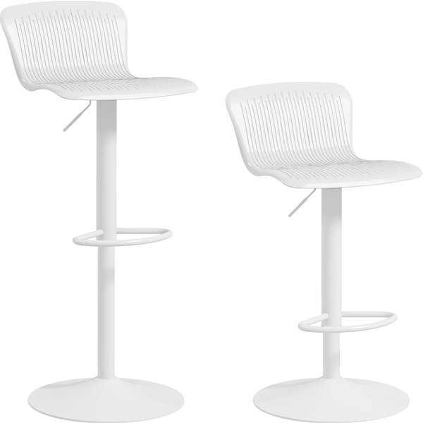 Homcom Lot De 2 Tabourets De Bar, Chaises De Bar RéGlable En Hauteur, Dossier Et Repose-Pieds, 38,5X40X76,5-97,5Cm, Blanc-image