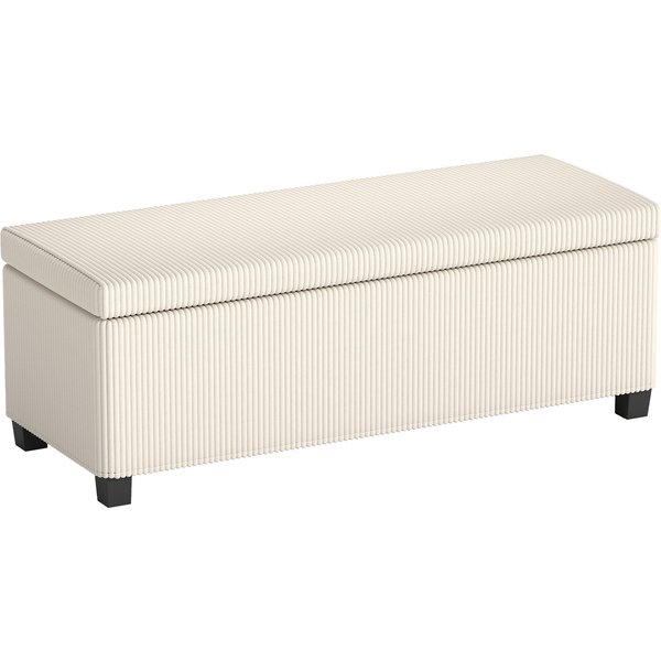 Homcom Banc De Rangement Bout De Lit En Velours CôTelé Avec Couvercle, Pour Salon, Chambre, EntréE, 112 X 42 X 40 Cm, Beige-image