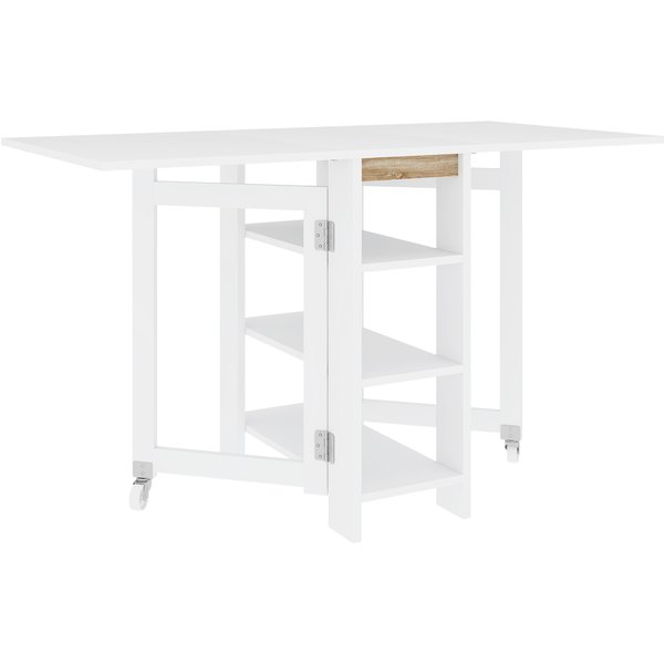 Homcom Table De Cuisine Table De Salle à Manger Pliable Amovible 3 éTagèRes 2 Abattants Design Moderne 120 X 60 X 75 Cm Blanc-image