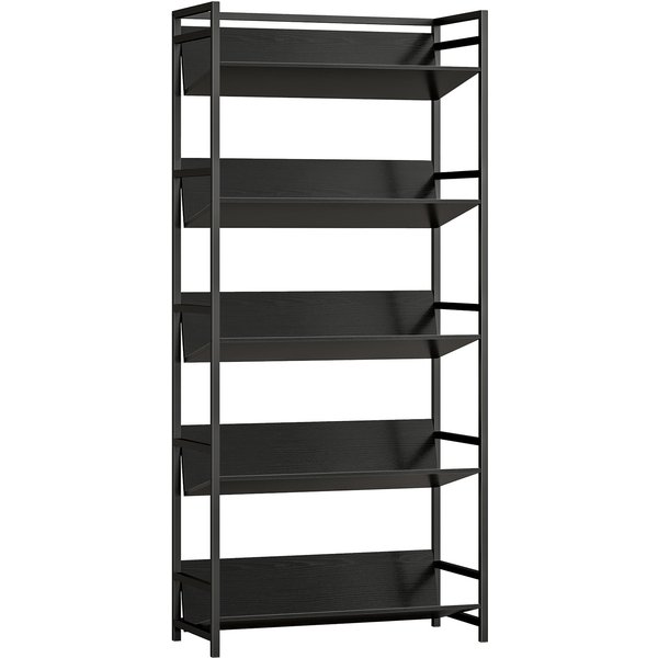 HOMCOM Bookshelf 5-Tier Metal Frame Room Divider Bookcase Storage Shelves for Living Room Black