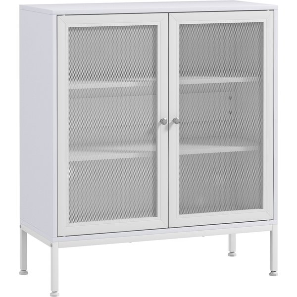 Homcom Buffet Meuble De Cuisine à 3 Niveaux Avec 2 Portes GrillagéEs Avec éTagèRe RéGlable 80 X 37 X 92 Cm Blanc-image