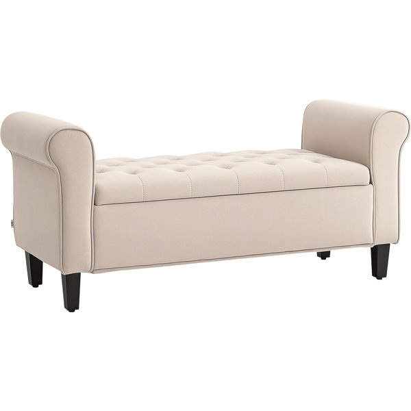 Homcom Banc De Lit En Tissu Velouté Avec Espace De Rangement Et Accoudoirs, 126X48.5X57 Cm, Beige-image