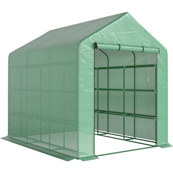 Outsunny Serre De Jardin Serre D'hivernage Avec éTagèRes 3 Niveaux Porte Enroulable Tube En Acier 244 X 180 X 210 Cm Vert-image