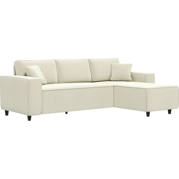 Homcom Canapé D'angle RéVersible 3 Places Moderne Avec Coussins Inclus, Tissu Velours CôTelé, CrèMe-image