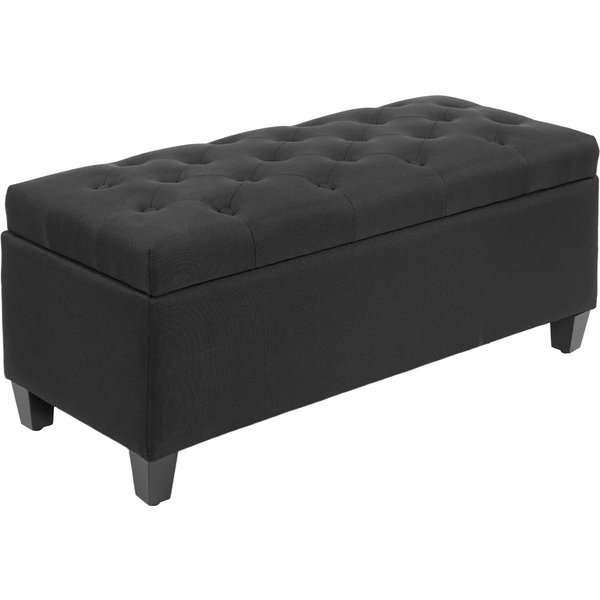 HOMCOM Sitzbank Polsterbank mit Stauraum Truhenbank Flur Schlafzimmer Wohnzimmer leinenartiges Polyester Gummiholz Schwarz 100 x 40 x 44 cm Aosom