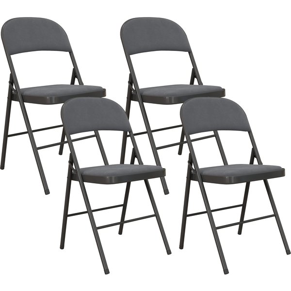 Homcom Lot De 4 Chaises Pliantes Et Portables IntéRieur Avec Assises Et Dossiers RembourréS En Velours, Cadre En Acier, Gris Foncé-image