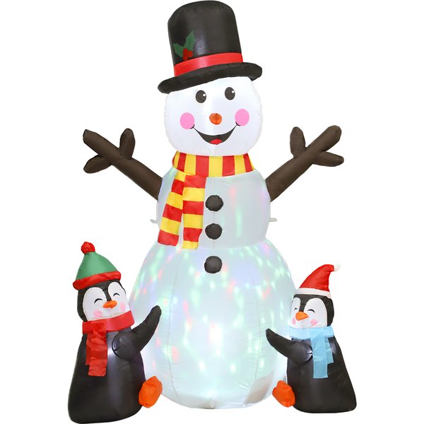 Outsunny Bonhomme De Neige Et Pingouins Gonflable De NoëL De 180 Cm Avec LumièRes Led, DéCoration De NoëL IntéRieur Et ExtéRieur-image