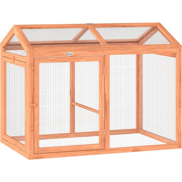 Pawhut Poulailler Enclos ExtéRieur Avec Perche Et Portes Doubles, En Bois Et MéTal, Pour 2 Poules, 104 X 70,5 X 84 Cm Orange-image
