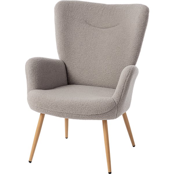 Homcom Fauteuil Salon, Fauteuil D'appoint Rembourré En Tissu Bouclette Avec Haut Dossier Et Accoudoirs, 71X74X97,5Cm, Gris-image