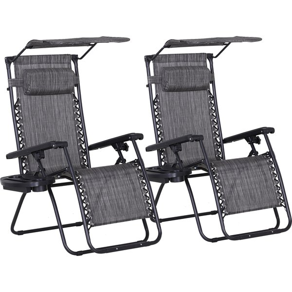 Outsunny 2 Piece Foldable Reclining Garden Chair with Headrest, Zero Gravity Deck Sun Lounger Seat Chair w/ Footrest, Armrest, Cup Holder Aosom UK