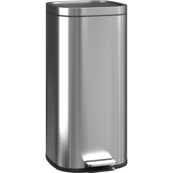 Homcom Poubelle Cuisine 30L, Poubelle à PéDale Avec Seau IntéRieur Amovible, Couvercle à Fermeture Douce, 29X36X59,5Cm, Argent-image