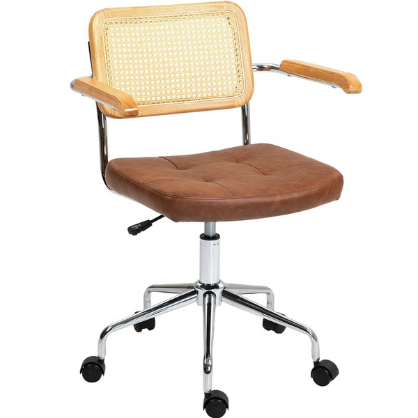 Homcom Chaise De Bureau Fauteuil De Bureau Fonction Basculante Hauteur RéGlable Assise Pivotante 60L X 55,5P X 82-90H Cm Marron-image
