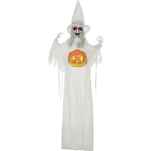 HOMCOM 183cm Halloween Dekoration mit Kürbiskopf, Halloween-Geist mit LED-Lichter, Horror-Geräusche, biegbaren Arme, Skelett, Garten Dekofigur in Lebensgröße für Diele Aosom
