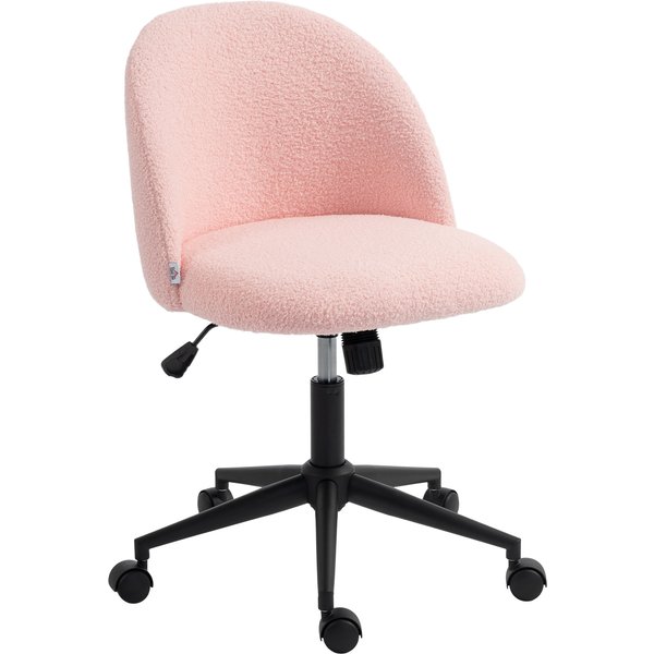 HOMCOM Schreibtischstuhl, höhenverstellbarer Bürostuhl mit Teddyfleeceoptik, drehbaren Rollen, Drehstuhl mit Wippfunktion, bis 120 kg, Schminktischstuhl für Schlafzimmer, Rosa Aosom