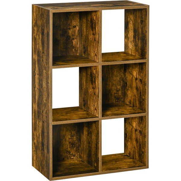 HOMCOM Industrial Style Storage Shelf, Bookcase, Bookshelf with 6 Compartments, Freestanding Shelving Unit for Living Room, Home, Brown Aosom UK