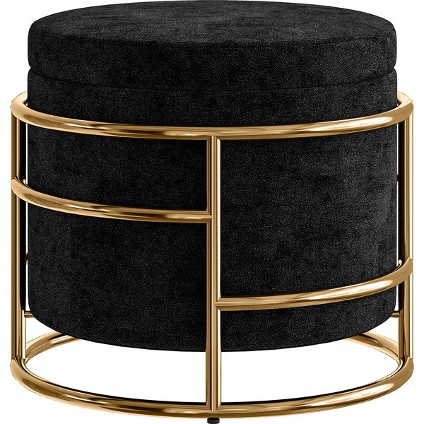 HOMCOM Sitzhocker mit Stauraum, Kleiner Hocker mit Deckel, Runder Polsterhocker mit Stahrahmen, Fußhocker für Wohnzimmer Schlafzimmer, 42 x 42 x 39 cm, Schwarz Aosom
