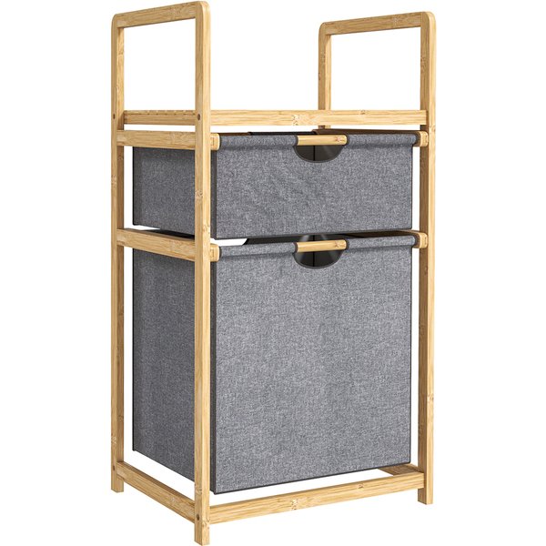 Homcom Panier à Linge En Bambou Corbeille à Linge Sale Avec 2 Sacs En Tissu Coulissants Et éTagèRe à Lattes, Naturel-image