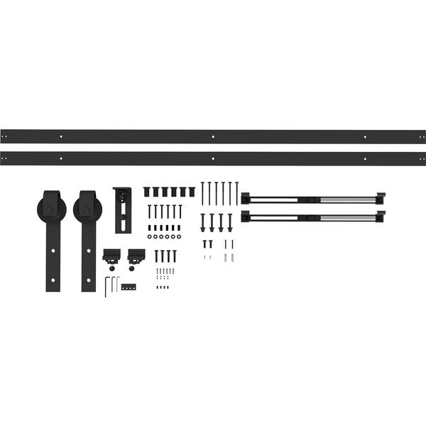 Homcom 244 Cm Quincaillerie De Porte Coulissante Sans PerçAge Kit De Rail Pour Porte De Grange Simple En Acier Noir-image