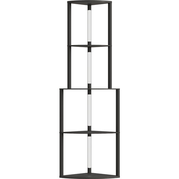 Homcom Lampadaire Sur Pied Salon, Lampadaire Avec éTagèRes D'angle à 4 Niveaux, Luminosité RéGlable, 55,5 X 39,5 X 163 Cm, Noir-image