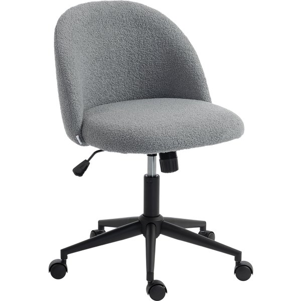 Homcom Chaise De Bureau Pivotante En Fourrure Teddy, Hauteur RéGlable, Roulettes, Mousse Haute RéSilience, Gris-image